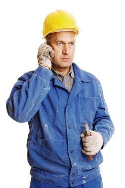 Senior worker talking on the mobile phone clipart