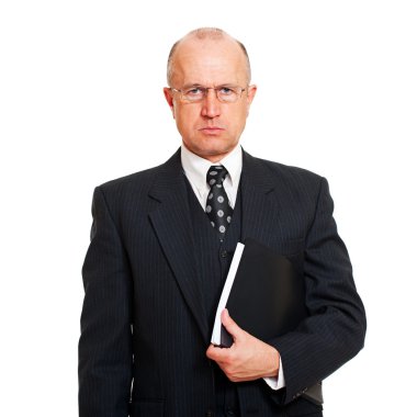 Serious business man with documents clipart