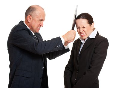 Strict chief and young worker clipart