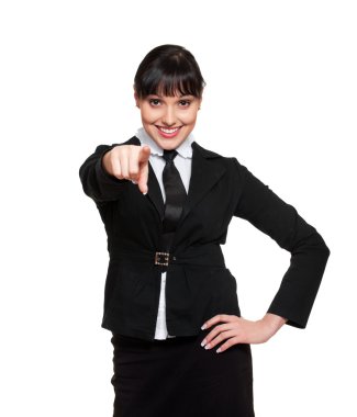 Smiley businesswoman pointing clipart