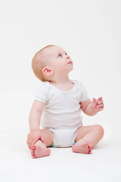 Nice baby in white t-shirt — Stock Photo, Image