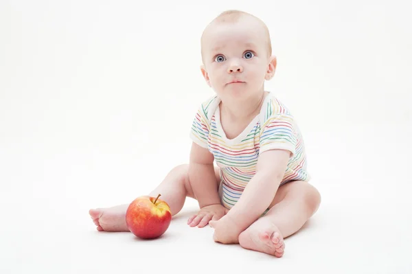 Pretty boy with red apple — Stock Photo, Image