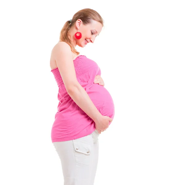 Vista lateral da bela mulher grávida — Fotografia de Stock