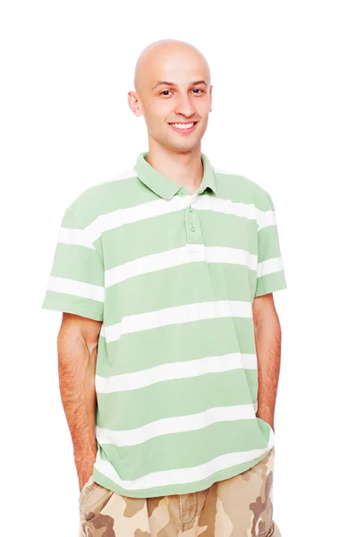 Homem sorridente em t-shirt listrada — Fotografia de Stock