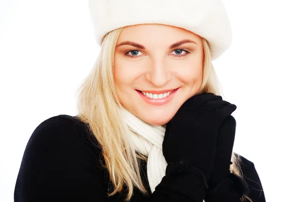 Woman in beret and scarf — Stock Photo, Image