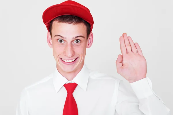 Смішний хлопець в червоній шапці — стокове фото