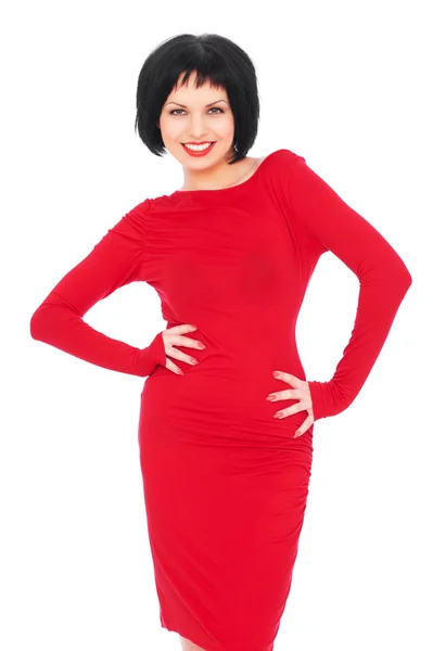 赤いドレスの素敵な女性 — ストック写真
