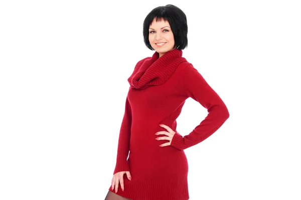 Žena v červený svetr — Stock fotografie