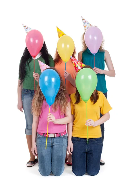 Funny portrait of girls with balloons — Stock Photo, Image