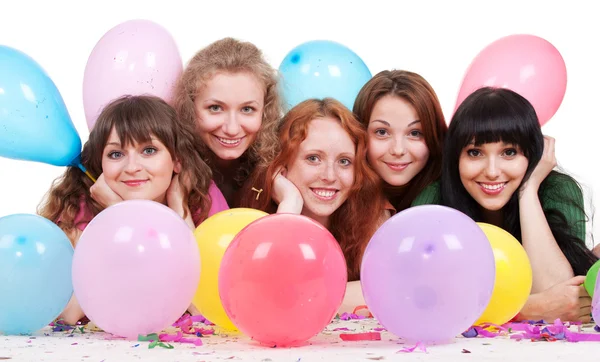 Glada tjejer med ballonger — Stockfoto