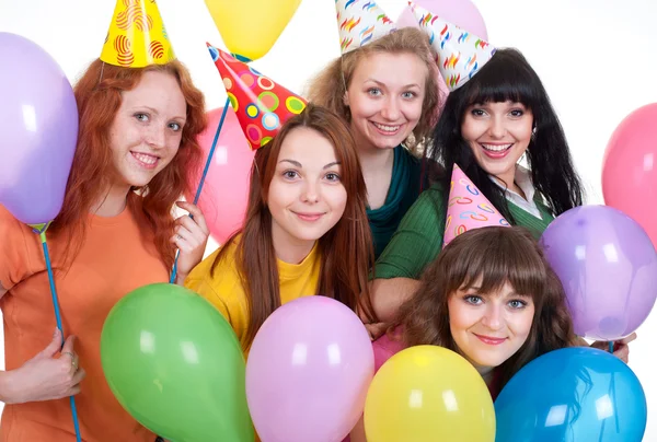 Glada tjejer med ballonger — Stockfoto