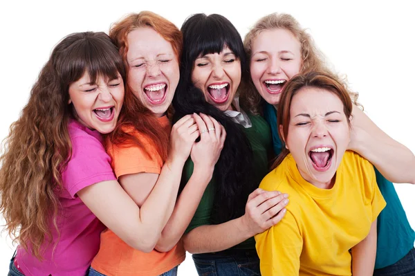Happy screaming girls with closed eyes — Stock Photo, Image