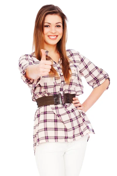 Friendly woman showing thumbs up — Stock Photo, Image