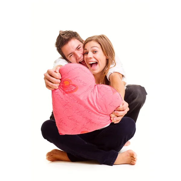 Cheerful couple with heart — Stock Photo, Image