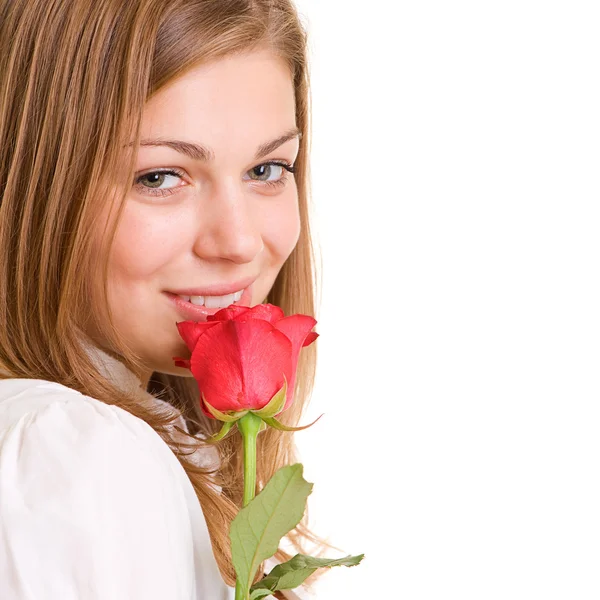 빨간 장미와 함께 사랑 스러운 소녀 — 스톡 사진