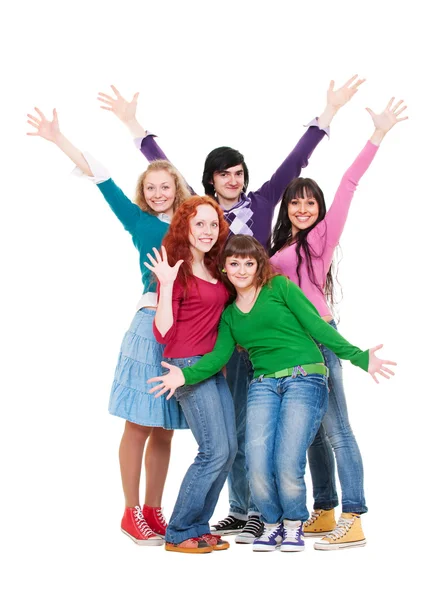 Glada och ljusa grupp tonåringar — Stockfoto