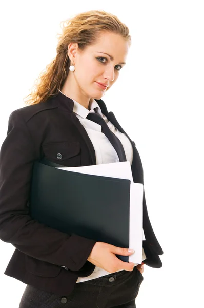 Mujer de negocios seria con documentos — Foto de Stock