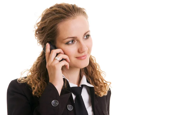 Buźka kobieta rozmawia przez telefon — Zdjęcie stockowe
