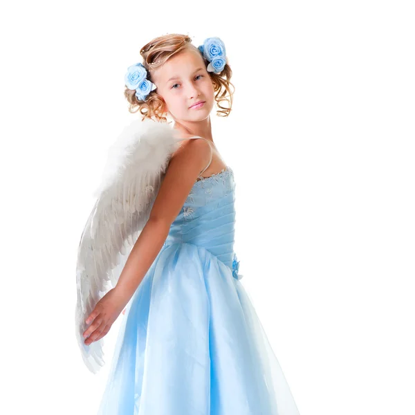 Liten ängel i blå klänning — Stockfoto