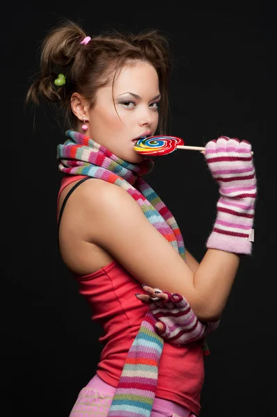 Attraktiv tjej med Lollipop — Stockfoto
