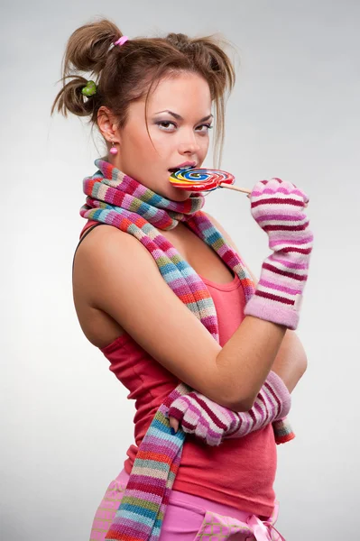 Bright photo of girl with lollipop — Stock Photo, Image