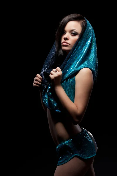 Sexy vrouw in blauwe kostuum — Stockfoto