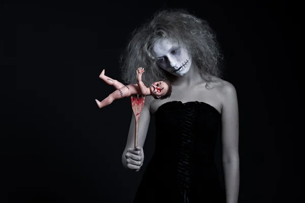 Ghost with bloody doll — Stock Photo, Image