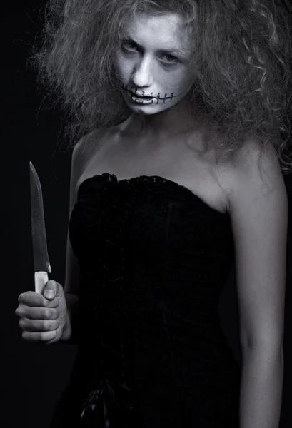 Portrait of ghost with knife — Stock Photo, Image