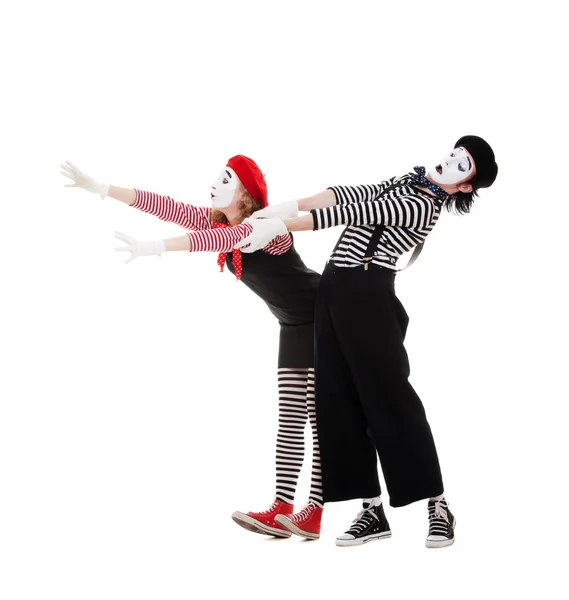 Portrait of mimes in striped costumes — Stock Photo, Image