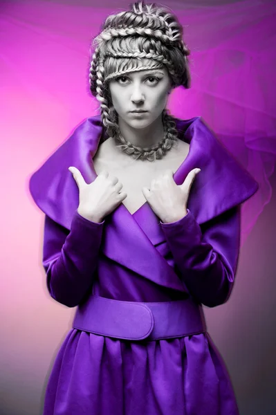Glamour woman in violet dress — Stock Photo, Image