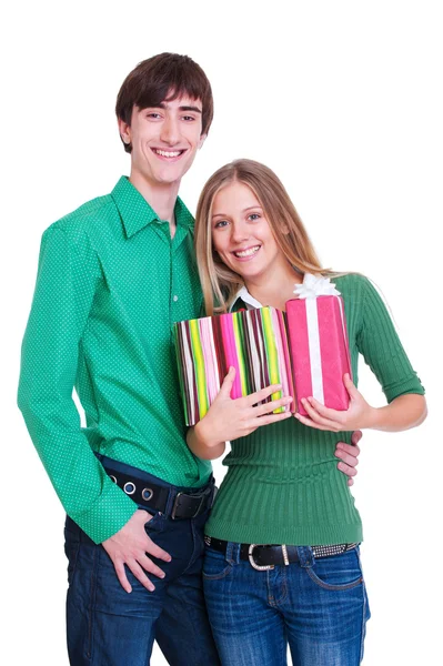 Lyckliga paret av gåvor — Stockfoto