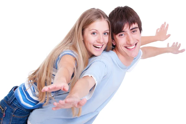Glückliches junges Paar isoliert auf weiß — Stockfoto