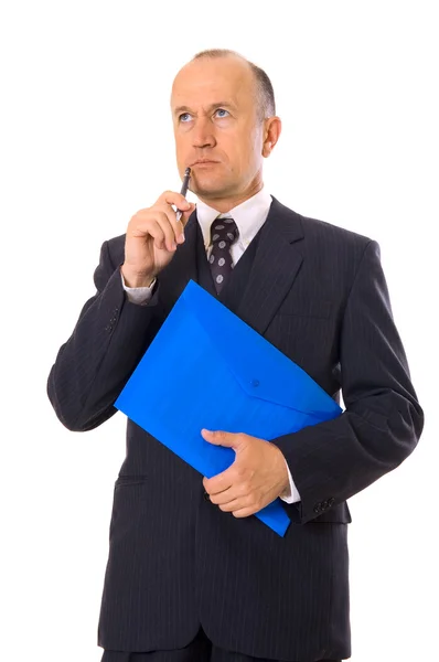 Businessman with folder thinking — Stock Photo, Image
