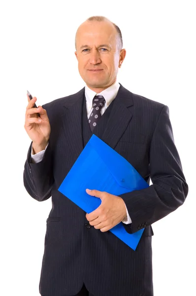 Biznesmen z pióra i folderu — Zdjęcie stockowe
