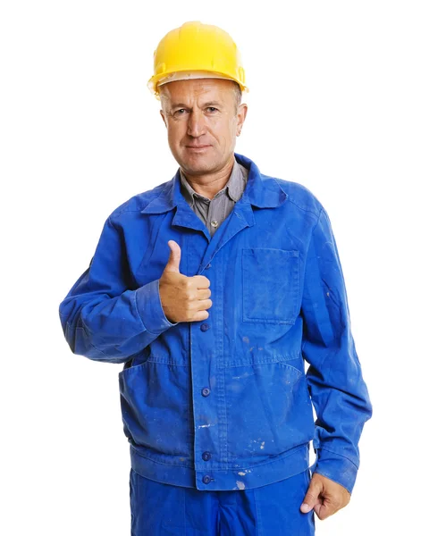 Handsome senior worker showing thumbs up — Stock Photo, Image