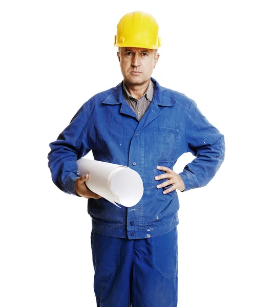 Serious worker with blueprints — Stock Photo, Image