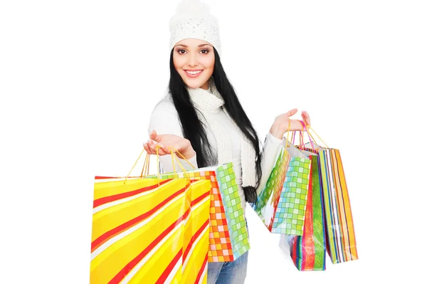 Mulher bonita com sacos de compras — Fotografia de Stock