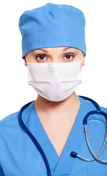 Enfermeira em máscara e uniforme — Fotografia de Stock