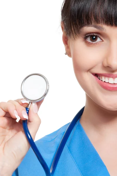 Smiley verpleegster met stethoscoop — Stockfoto