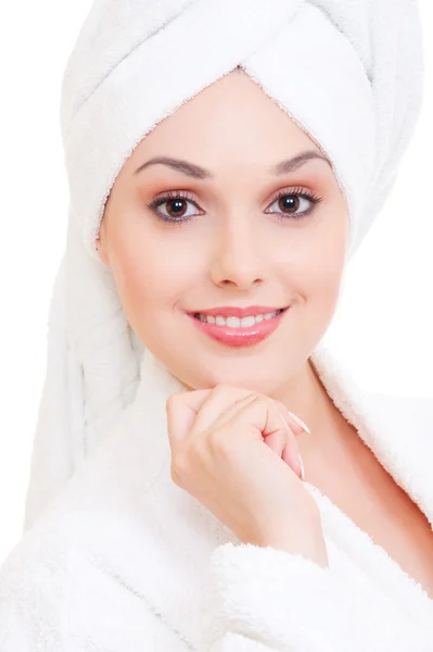 Kvinnan i vit handduk — Stockfoto