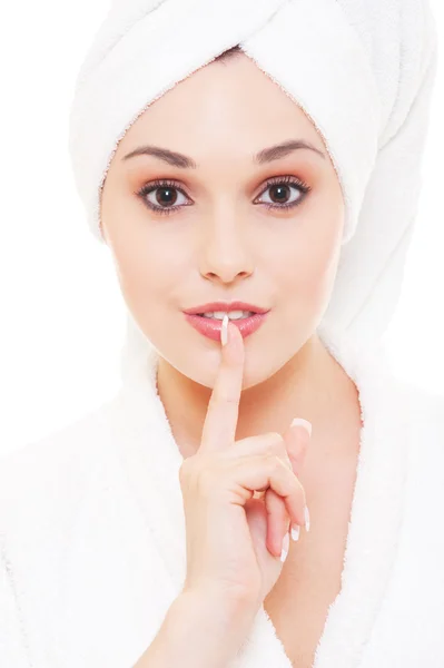 Woman in white towel — Stock Photo, Image
