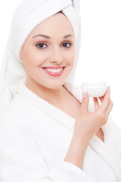 Woman with face cream — Stock Photo, Image