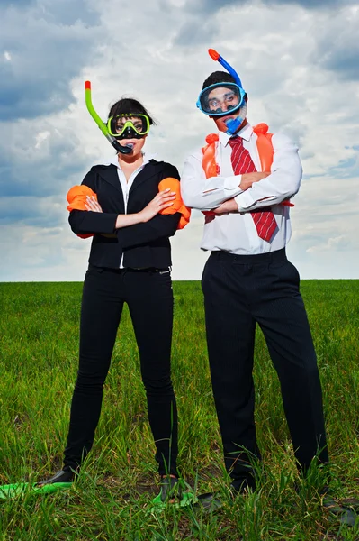 Business in scuba mask and flippers — Stock Photo, Image