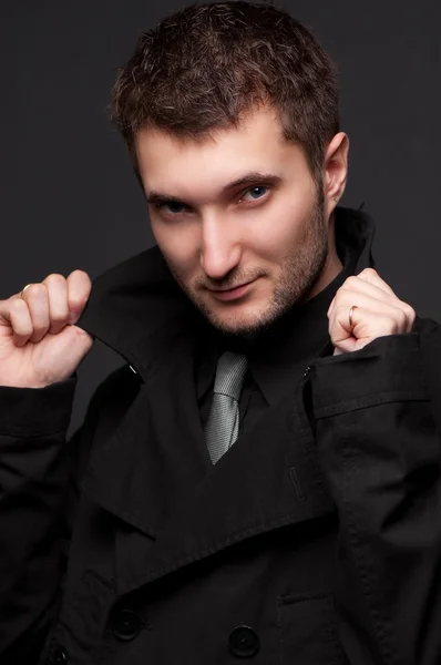 Handsome man in black jacket — Stock Photo, Image