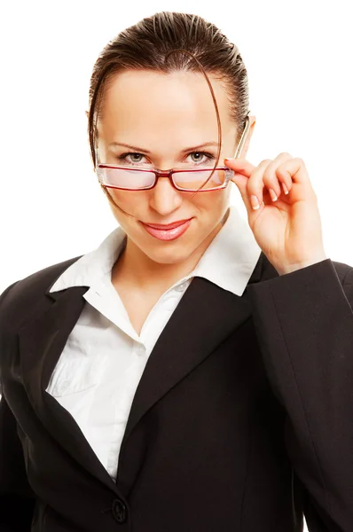 Verleidelijke vrouw met haar bril — Stockfoto