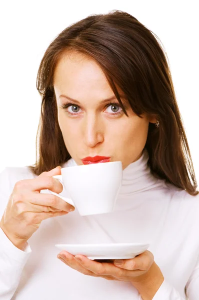 Ελκυστική γυναίκα πίνει καφέ — Φωτογραφία Αρχείου