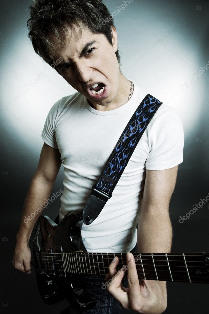 Emotional singer with guitar