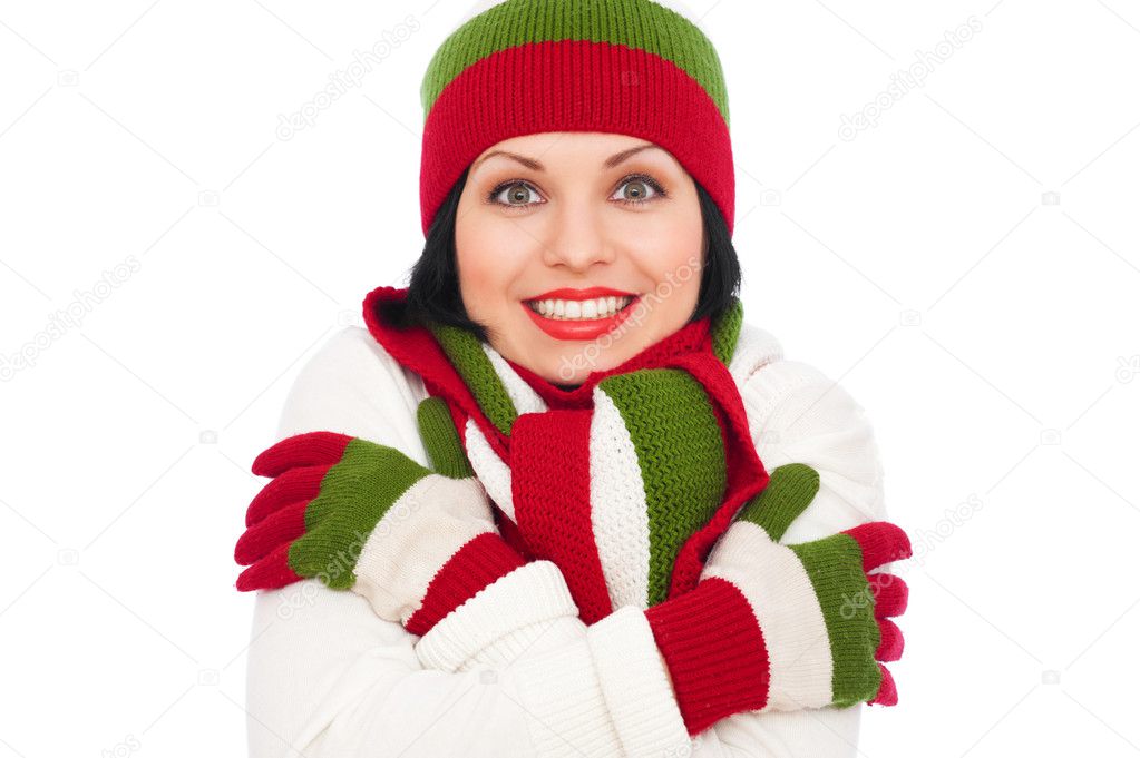 Portrait of woman in hat, scarf and gloves