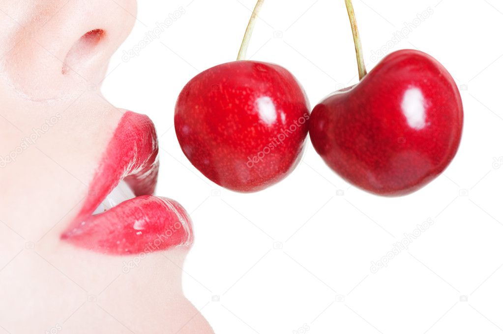 Macro shot of lips with berries