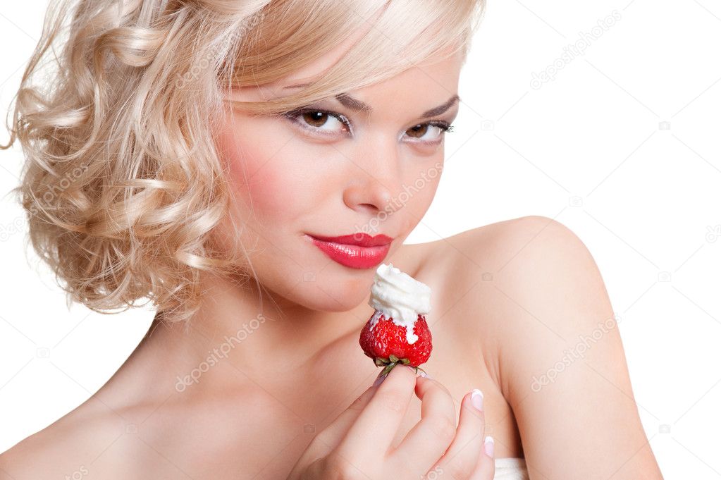 Sexy blonde with sweet strawberry